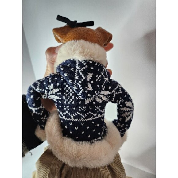 VINTAGE Female Terrier Dog Figurine Shelf Sitter Plush Resin Christmas Sweater - Picture 6 of 8